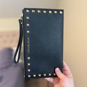Michael Kors Black Wristlet with Gold Zipper